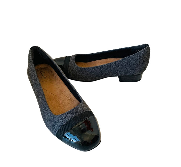 Clark’s Keeaha Rosa Women’s Grey Fabric & Black Patent Pump Size 7.5