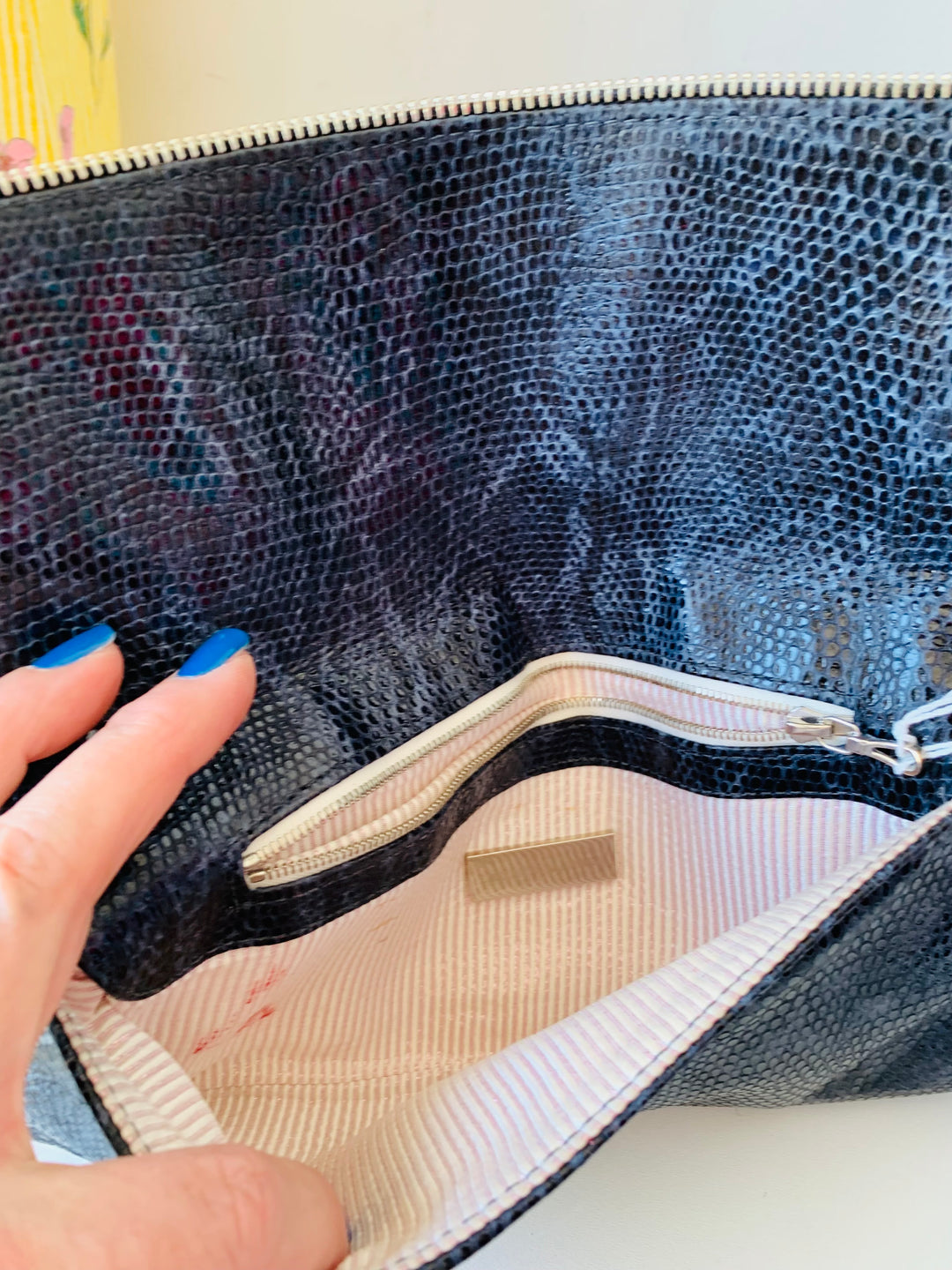 Lauren Merkin Snakeskin Blue Clutch Handbag