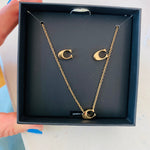 Coach C Logo Gold-tone Earring and Necklace Set New In Box