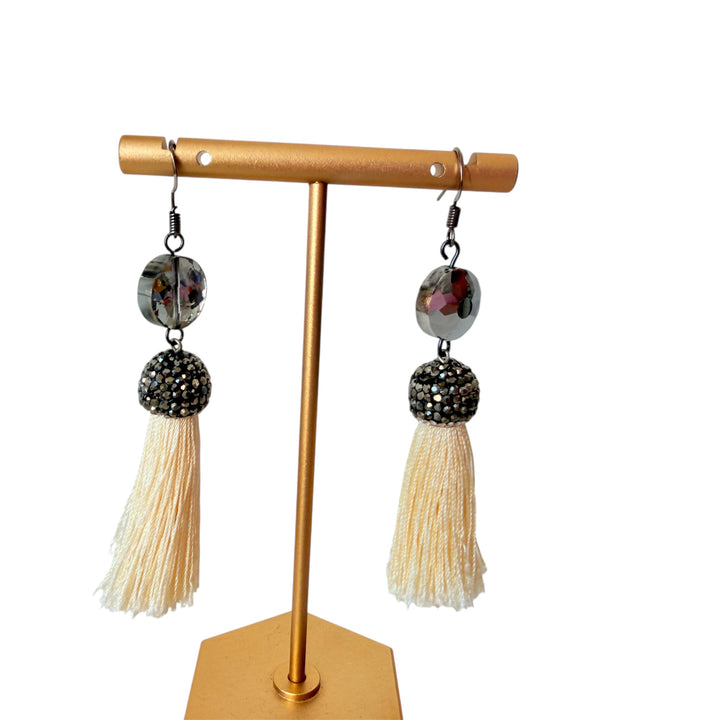 Rhinestone Tassel Drop Pierced Earrings