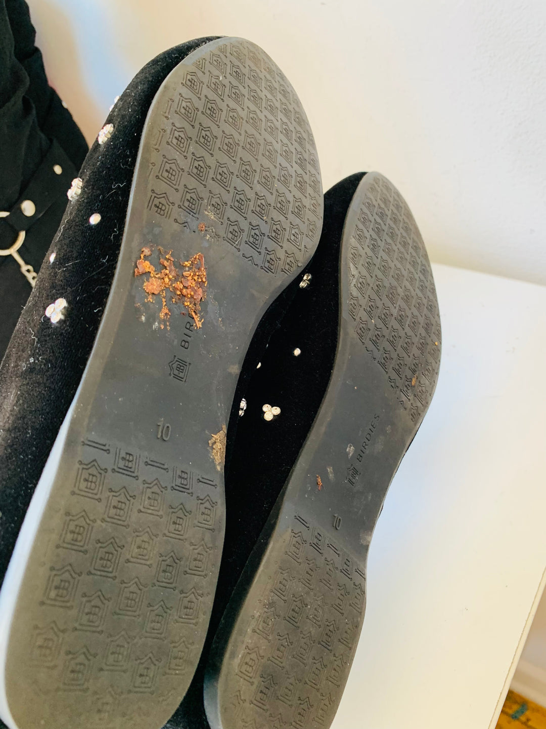 Birdies Black Starling Rhinestone Velvet Slip On Flats Size 10
