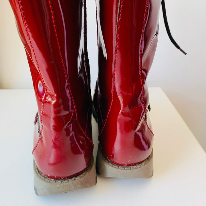 Fly London Red Patent Leather Lace Up Boots Size 40