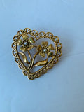 Vintage Avon Open Heart Filigree Floral Brooch/Pin With Faux Pearls