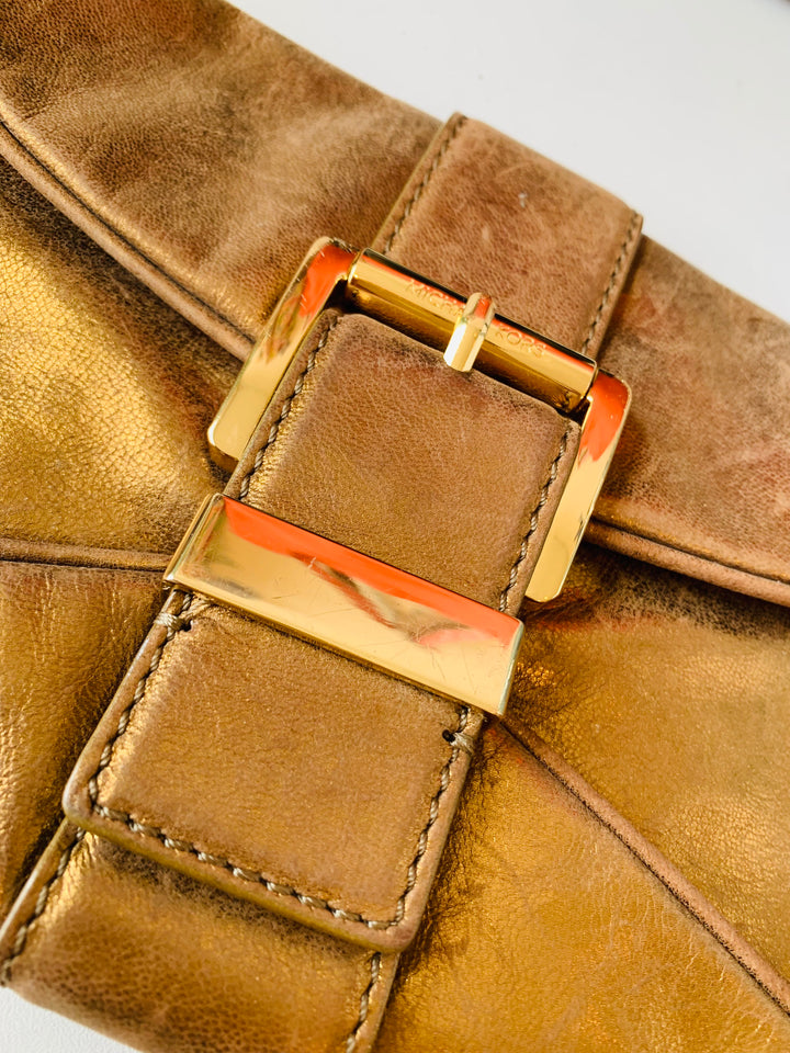Michael Michael Kors Dark Gold/Bronze Mettalic Heidi Buckle Clutch Handbag