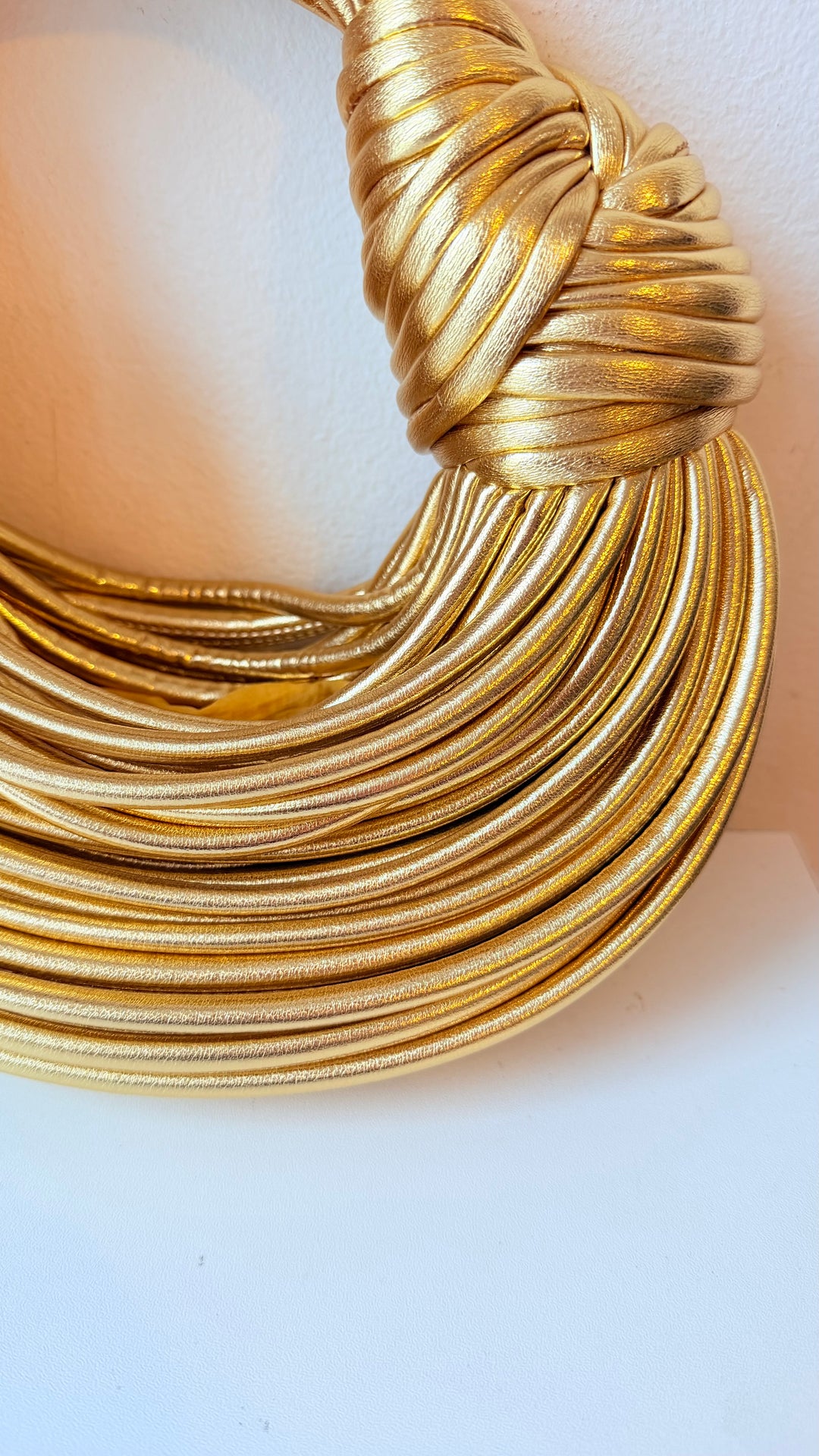 Amanda Vegan Gold Mettalic Knotted Detail Noodle Rope Design Handbag