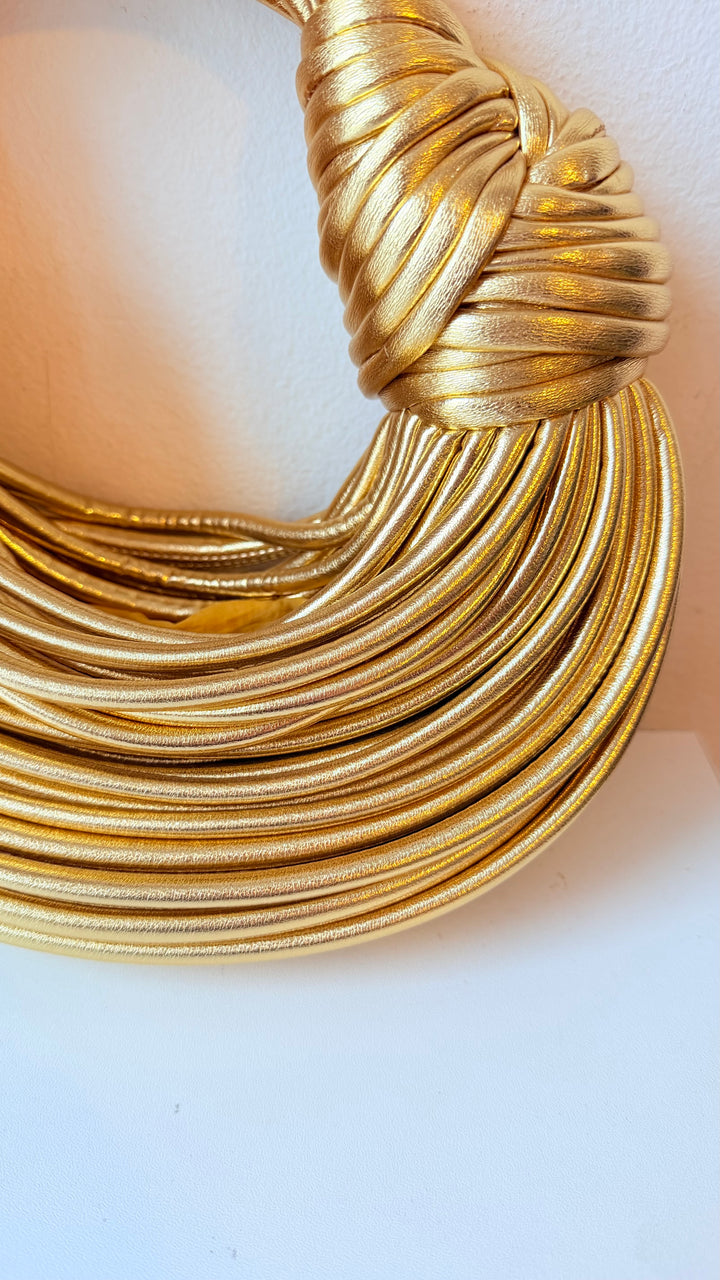 Amanda Vegan Gold Mettalic Knotted Detail Noodle Rope Design Handbag