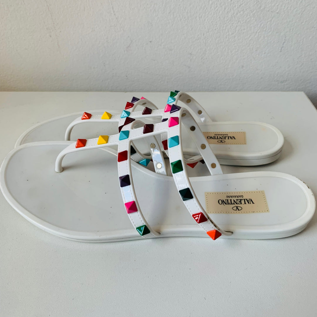 Valentino White Rock Star Studded Milticolor Jelly Sandals Size 39
