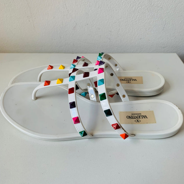 Valentino White Rock Star Studded Milticolor Jelly Sandals Size 39