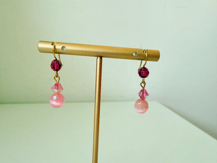 Pink Beaded Drop Pierced Earrings