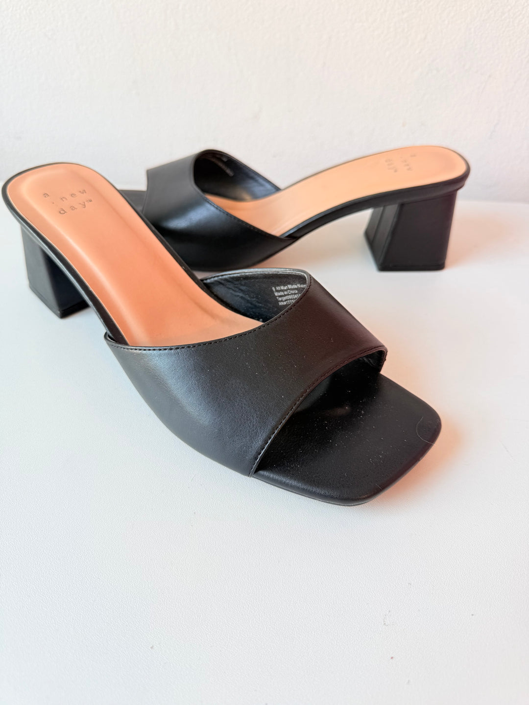A New Day Black Slip On Block Heeled Sandals Size 9
