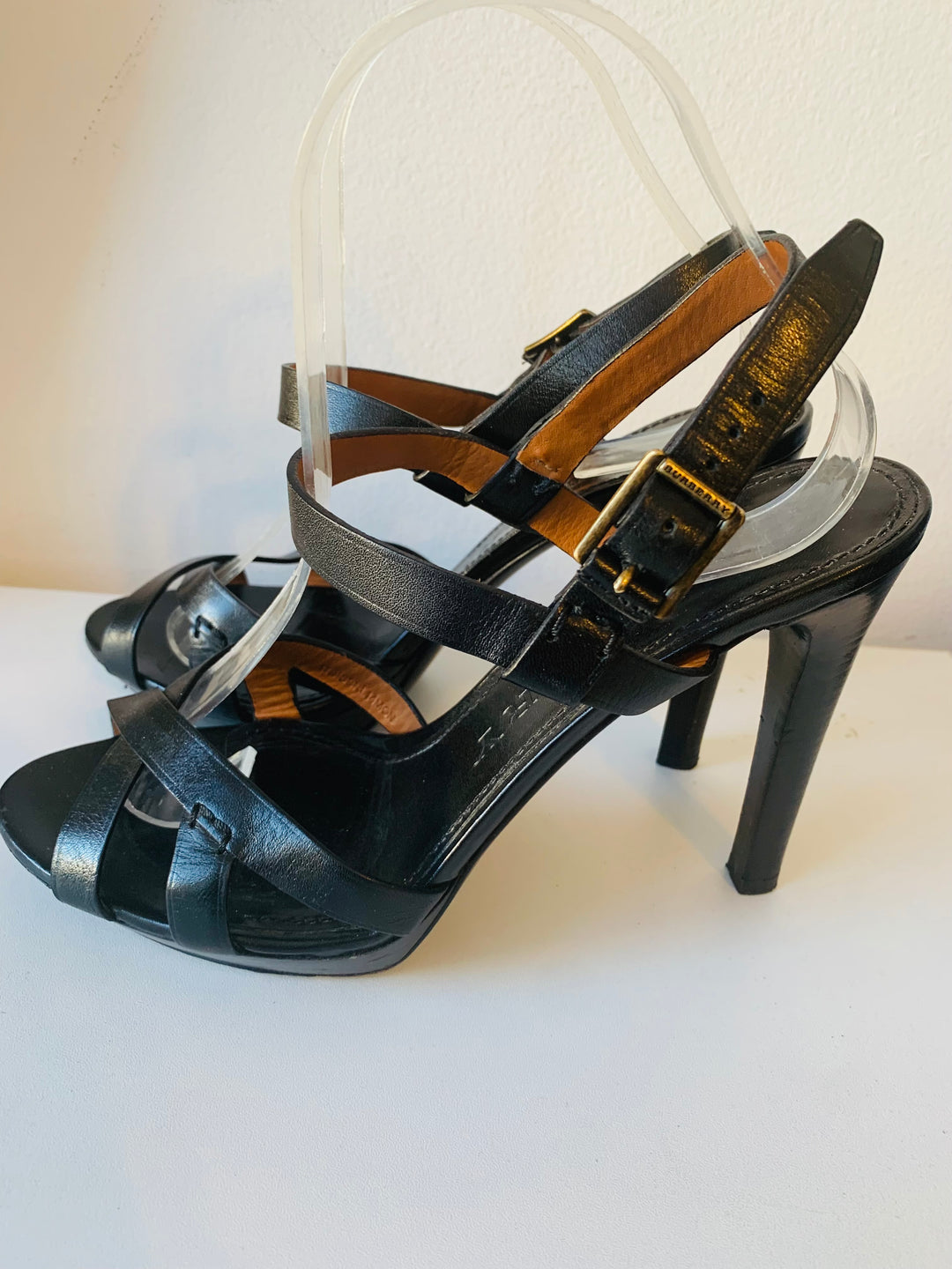 Burberry Black Leather Bridle Ankle Strap Sandals Size 40