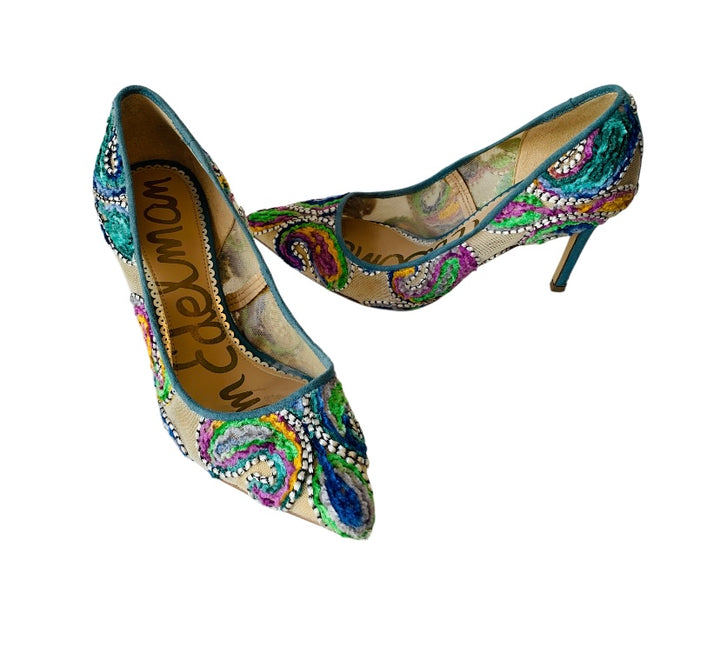 Sam Edelman Fancy Fabric Embroidered Pumps Size 8.5