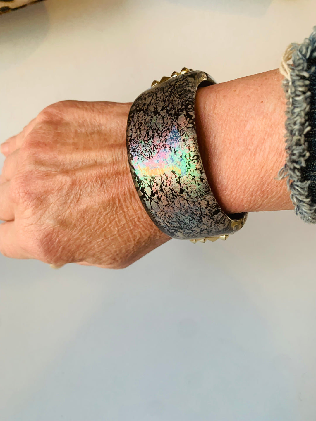 Alexis Bittar Chunky Gold Plated Multicolor Hinged Bangle Bracelet