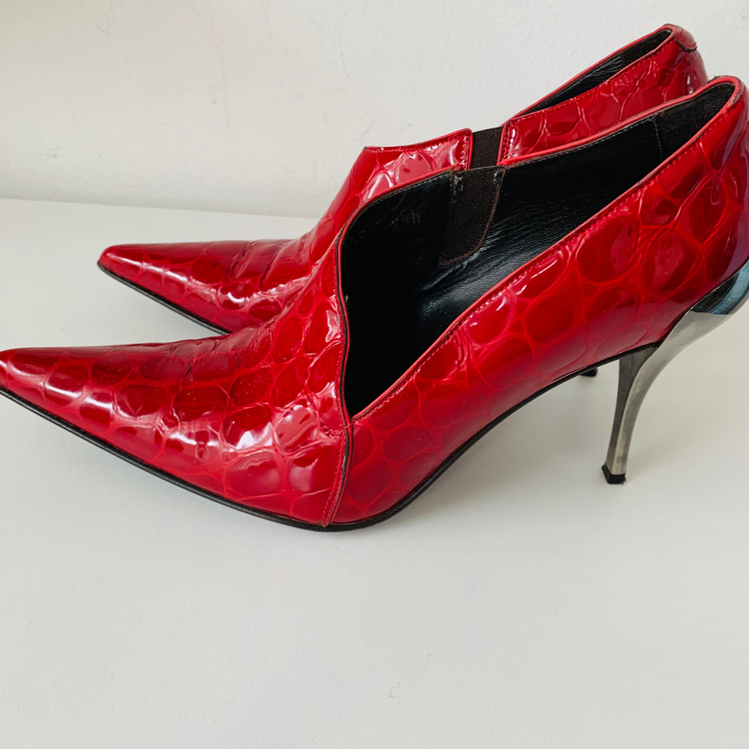 Donald J Pliner Red Croc Embossed Leather Heels Size 9.5
