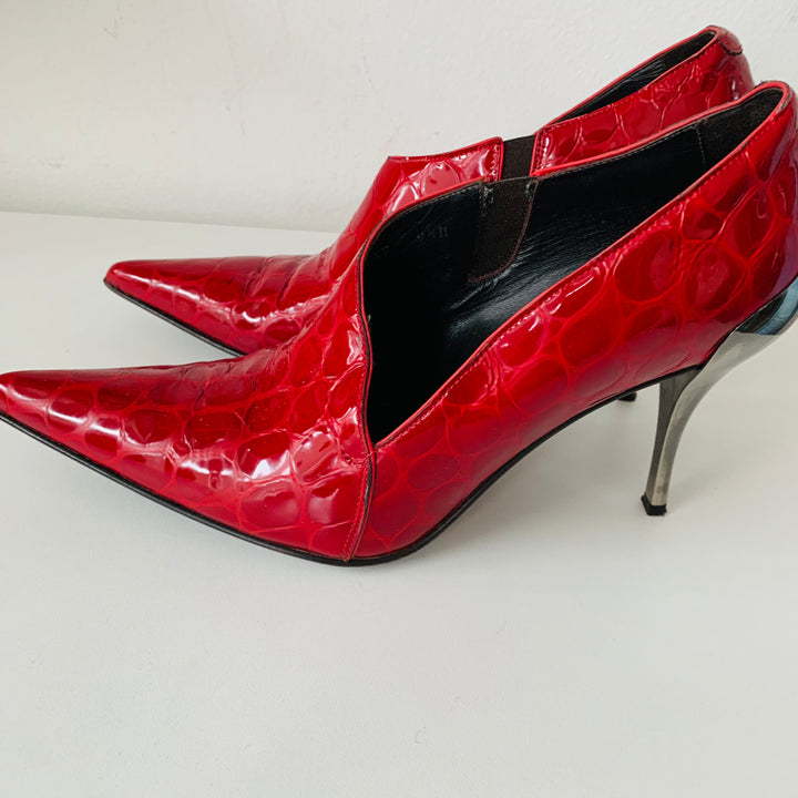 Donald J Pliner Red Croc Embossed Leather Heels Size 9.5