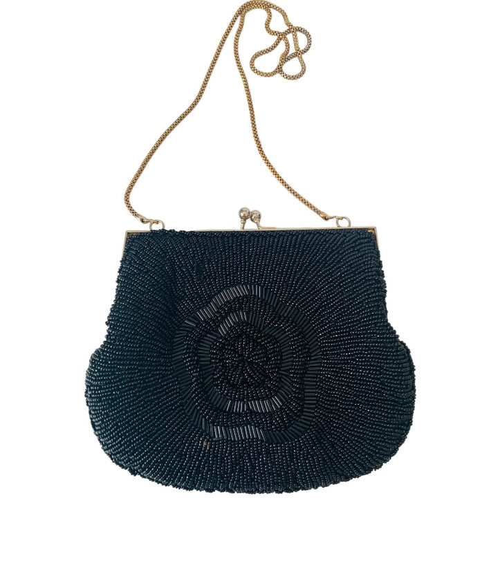 Vintage Black Beaded Evening Bag