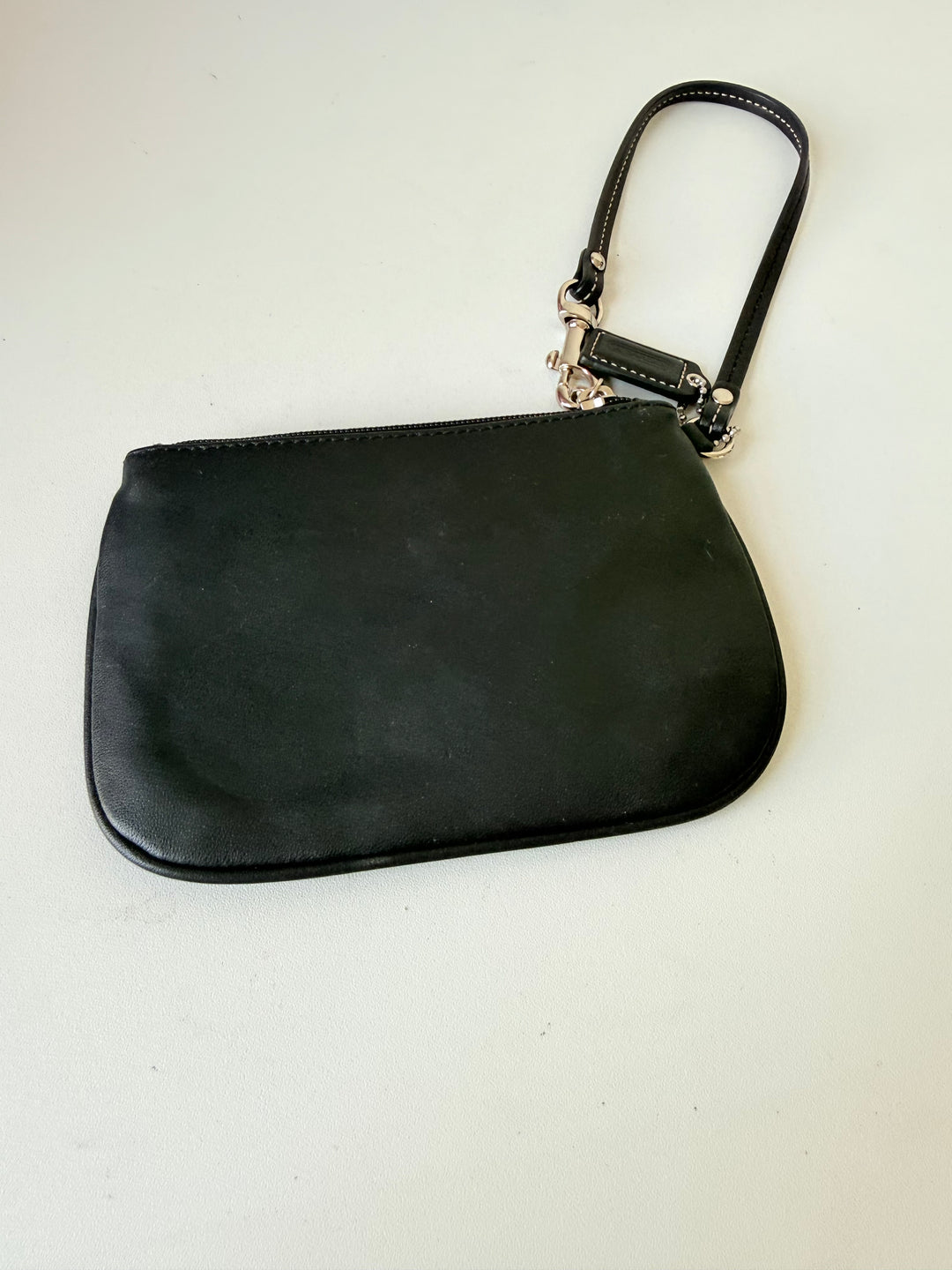 Coach Smooth Black Leather Mini Wristlet