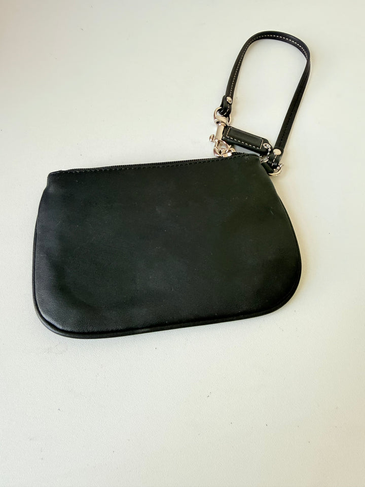 Coach Smooth Black Leather Mini Wristlet