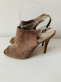 Coach Lanora Smoke Grey Suede Peep Toe Stiletto Heeled Sandal Size 7.5