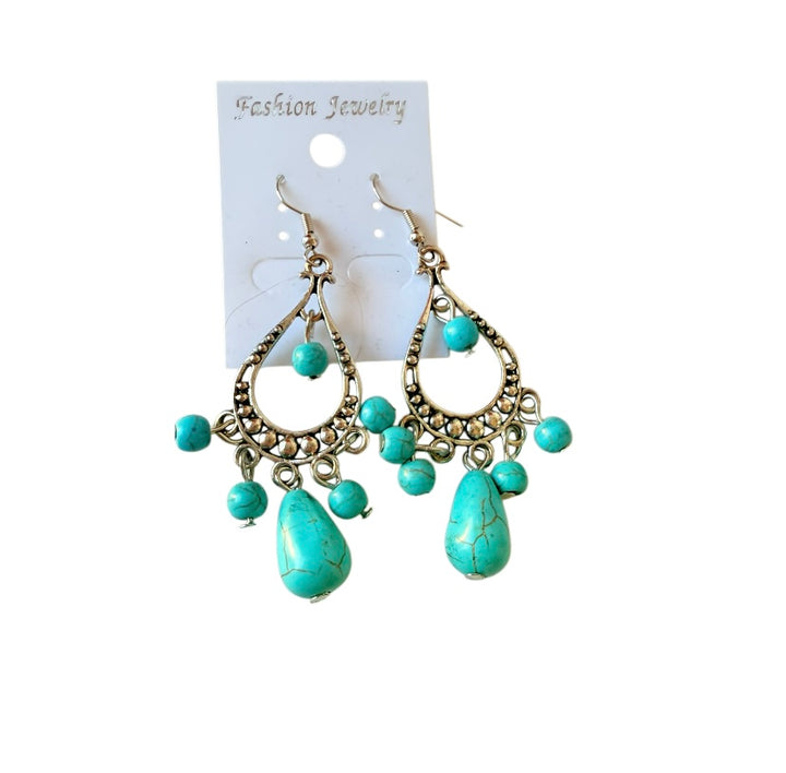 Faux Turquoise Drop Pierced Earrings