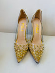 JFS Gold Rivet Embellished Leatherette Stiletto Pump Size 8