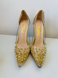 JFS Gold Rivet Embellished Leatherette Stiletto Pump Size 8