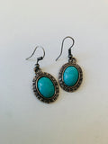 Faux Turquoise Drop Earrings In Silver Tone