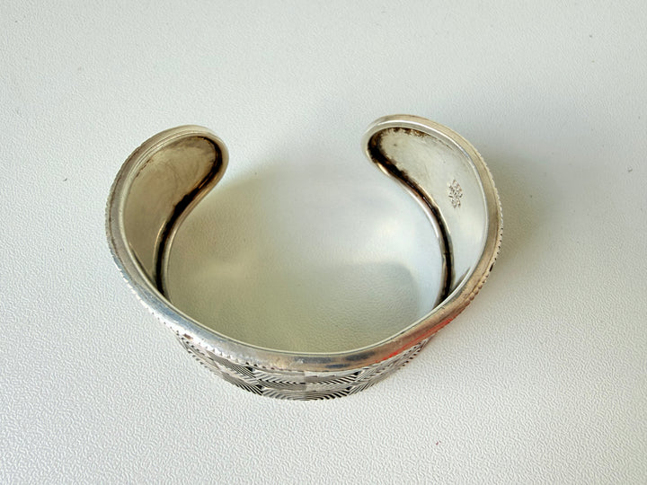 Dominique Dinouart Textured Geometric Pattern Sterling 925 Cuff DDD Mexico Vintage