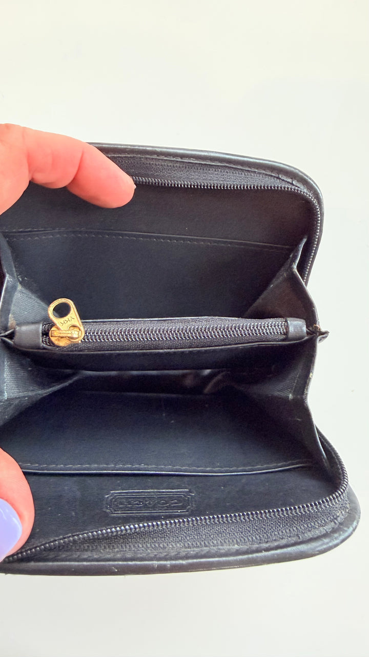 Coach Black Leather Zip Around Vintage Wallet/Coin Purse
