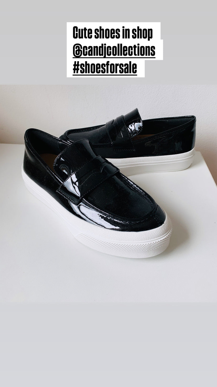 J/Slides GiGi Black Patent Leather Slip Ons Size 7 New in box
