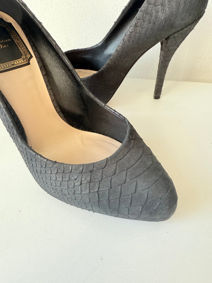 Christian Dior Black Vintage Snakeskin Pumps Size 36