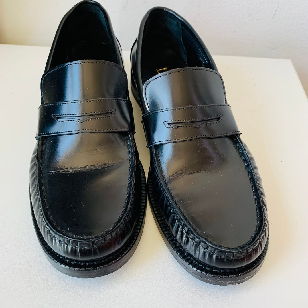 L’Idea By Lories Black Leather Penny Loafers Size 39.5