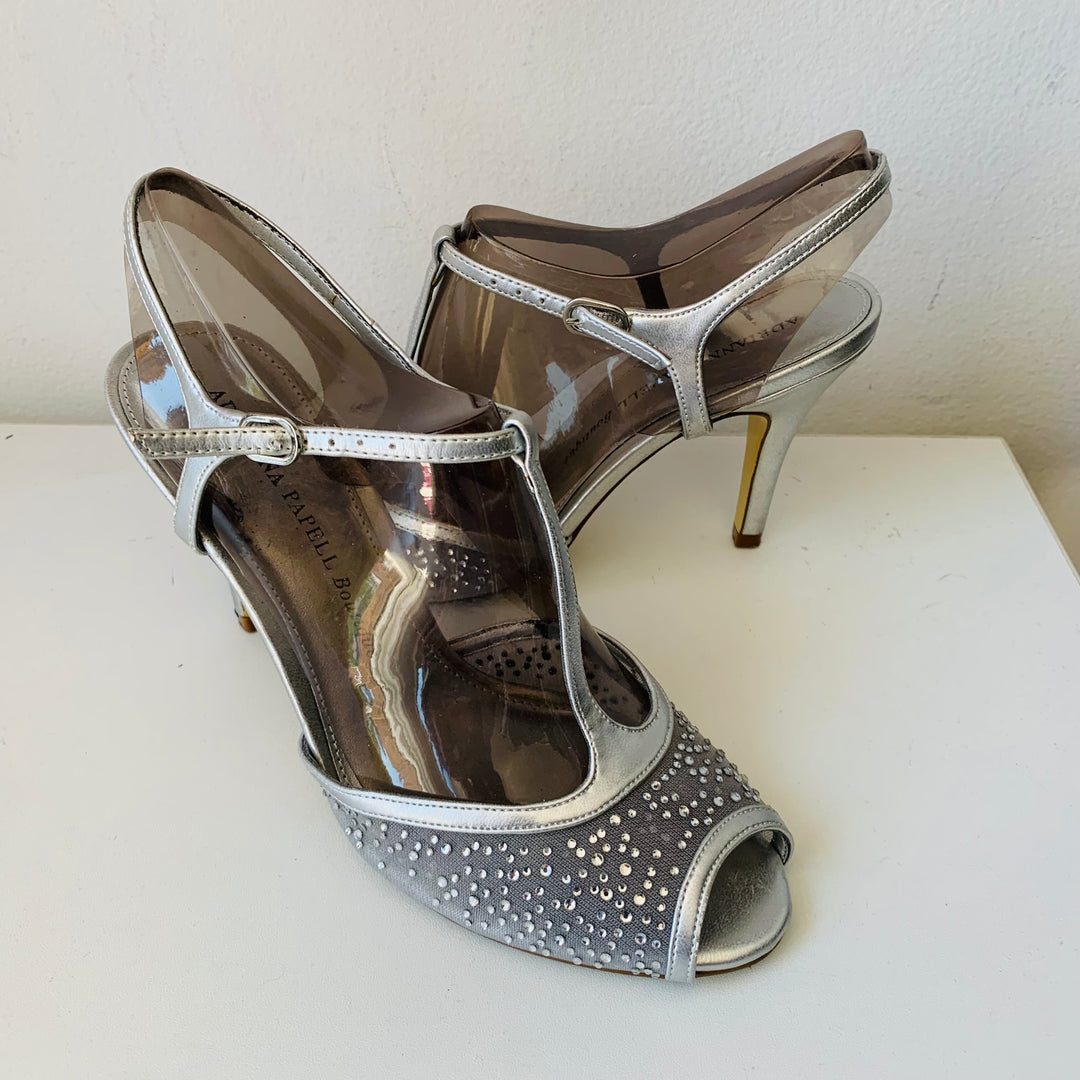 Adrianna Papell  Sparkle Mettalic T Strap Sandals Heels Size 7.5