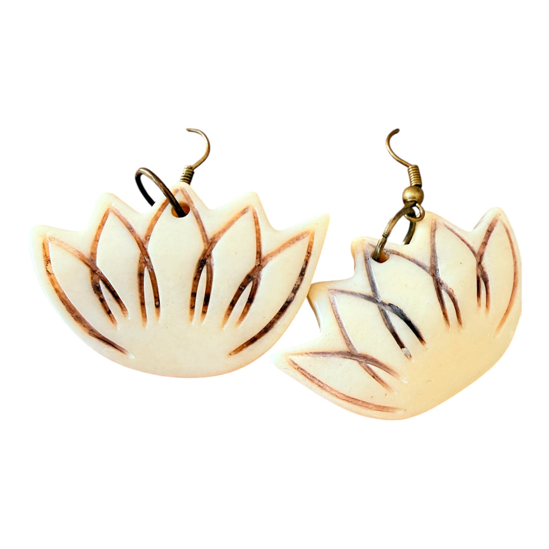 Handcrafted Bone Lotus Pierced Earrings New