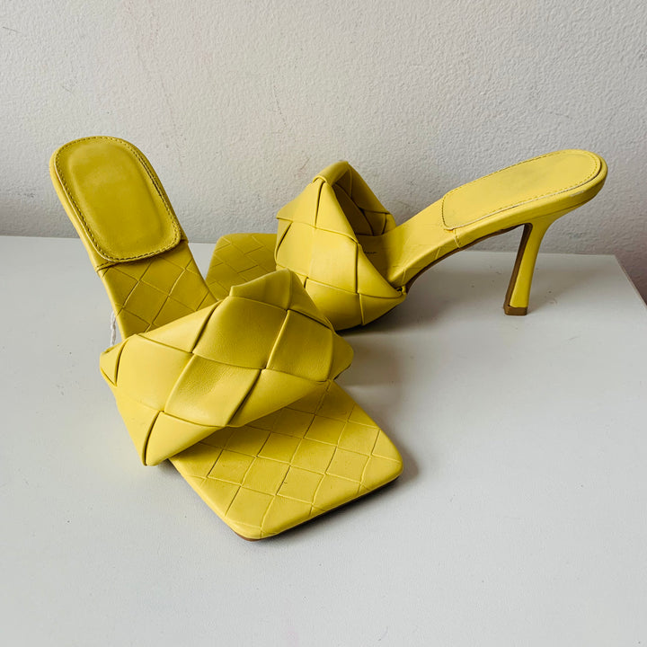 Yellow Quilted Slide on Heels Size 8.5