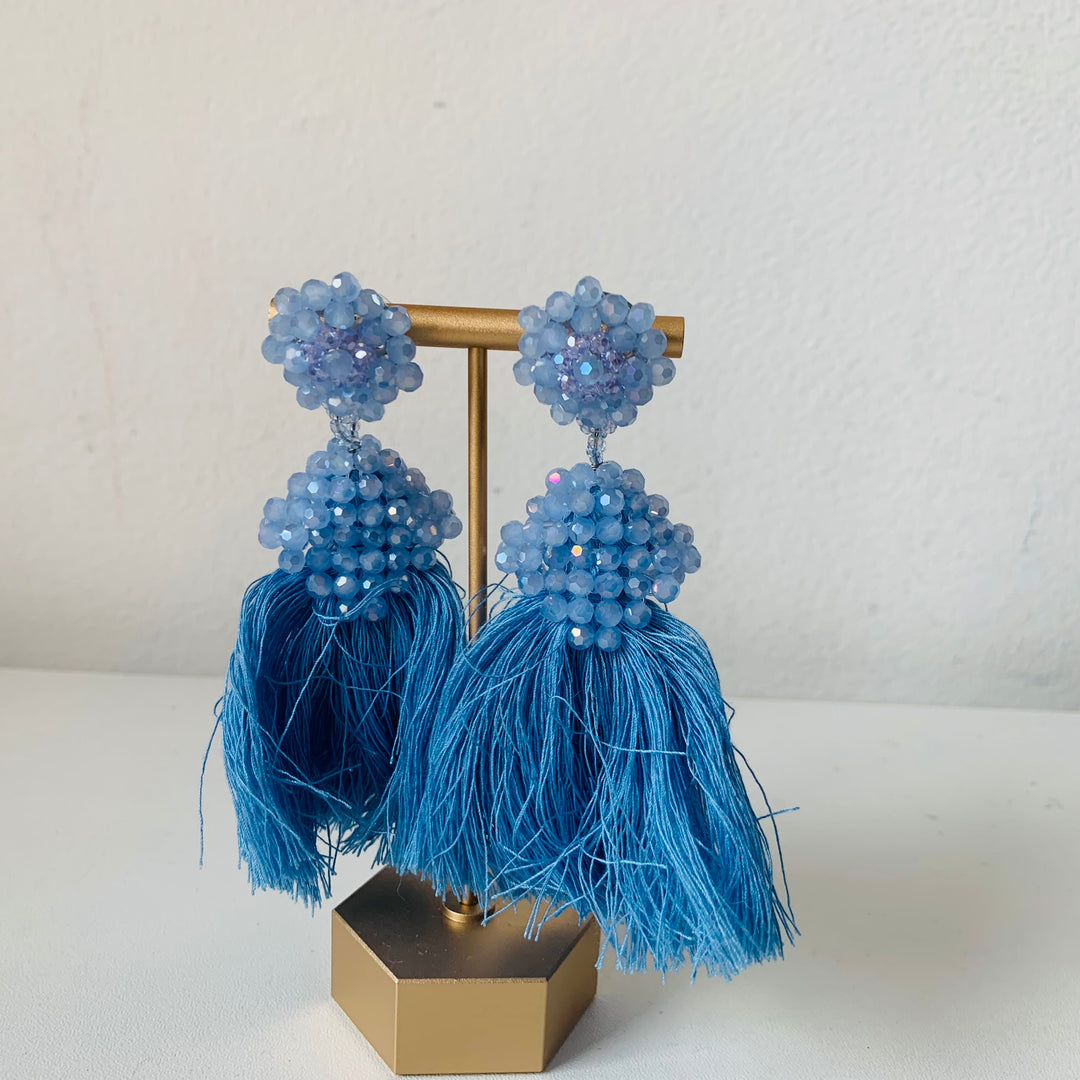 Baby Blue Tassel Pierced Earrings