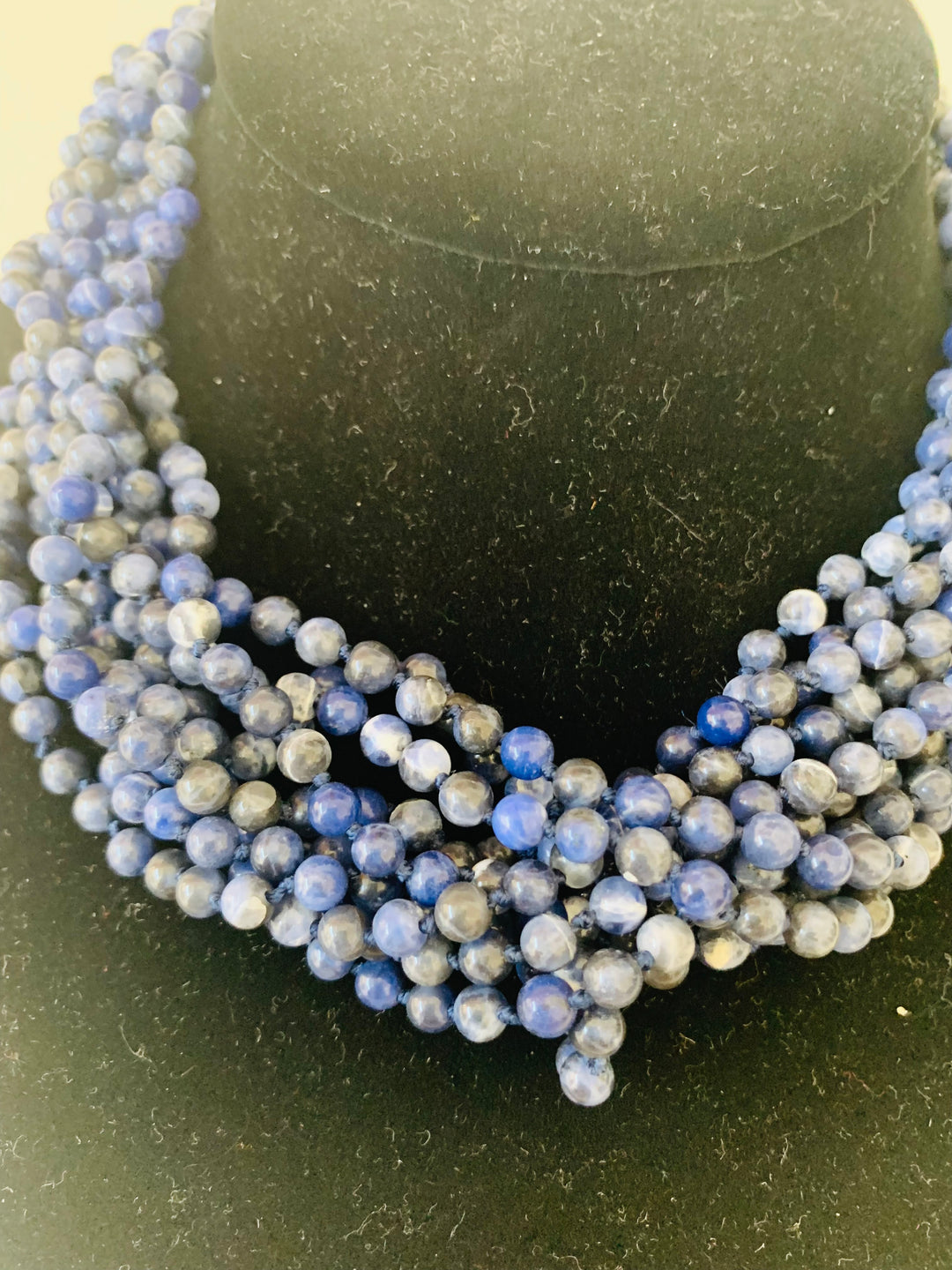 Blue Beaded Layered Statement Necklace