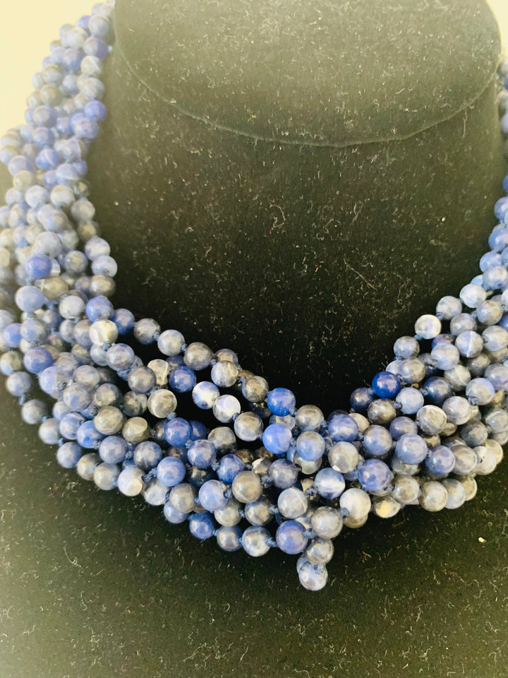 Blue Beaded Layered Statement Necklace