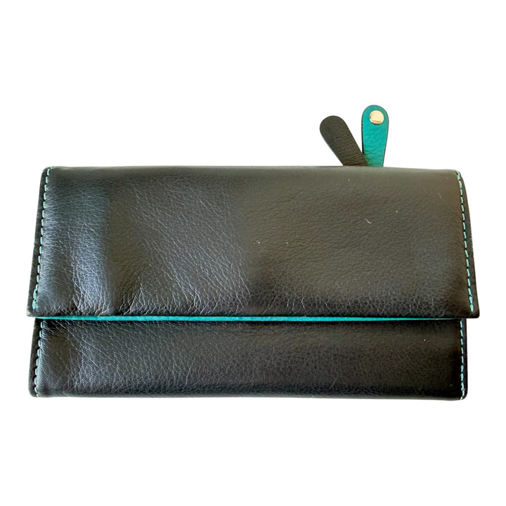 Bosca Leather Navy Blue & Aqua Fold Over Wallet