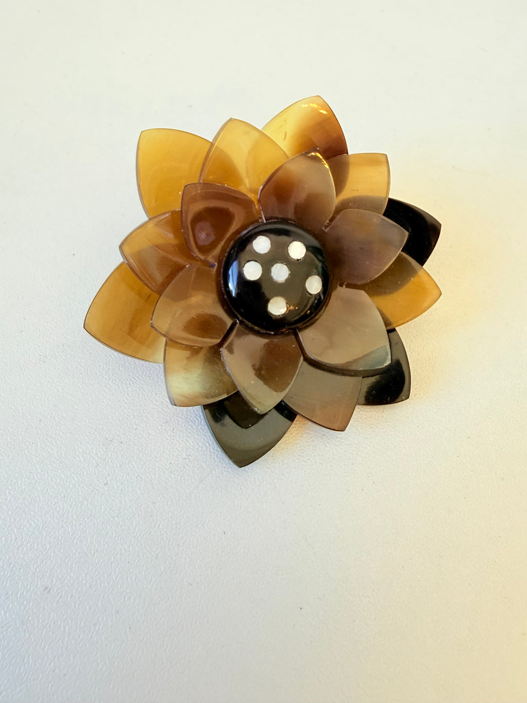 Carved Horn Brown and Tan Brooch