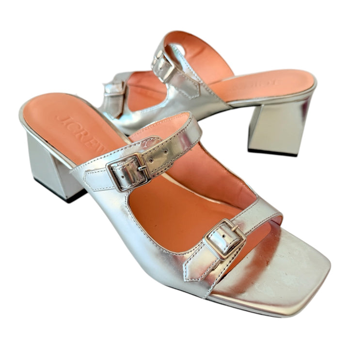 J.Crew Layne Buckle Sandals in Mettalic Silver Specchio Leather Size 7.5