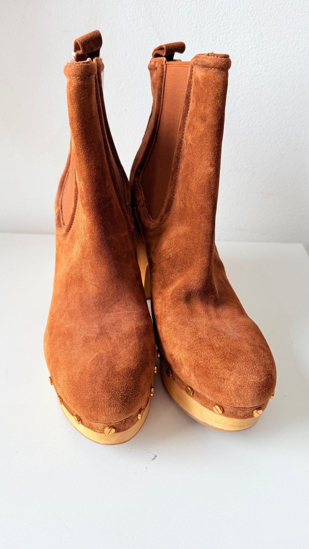 Veronica Beard Decker Platform High Heel Clog Booties In Brown Suede Size 10
