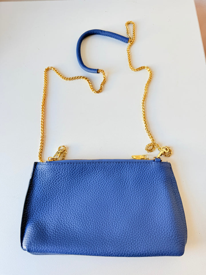 Blue Vegan Crossbody Handbag With Gold Chain