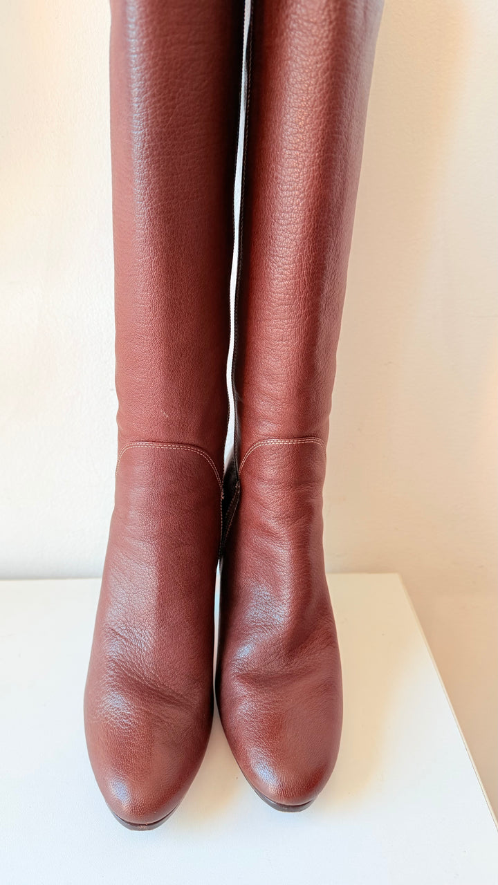 Cole Haan Nike Air Brown Leather Knee High Boots Size 9.5