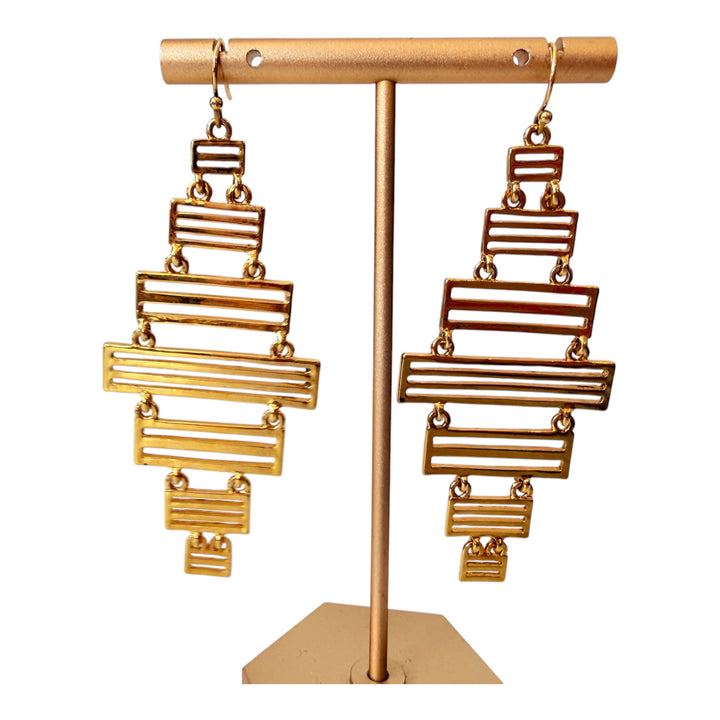 Gold Tone Geometric Ladder Layered Pierced Earrings
