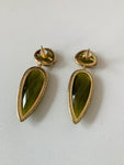 Green Drop Pierced Earrings in Gold Tone with Rhinestone Trim