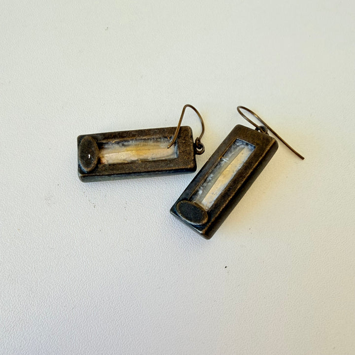 Rebel Designs Rectangular Champgne Crystal Pierced Drop Earrings