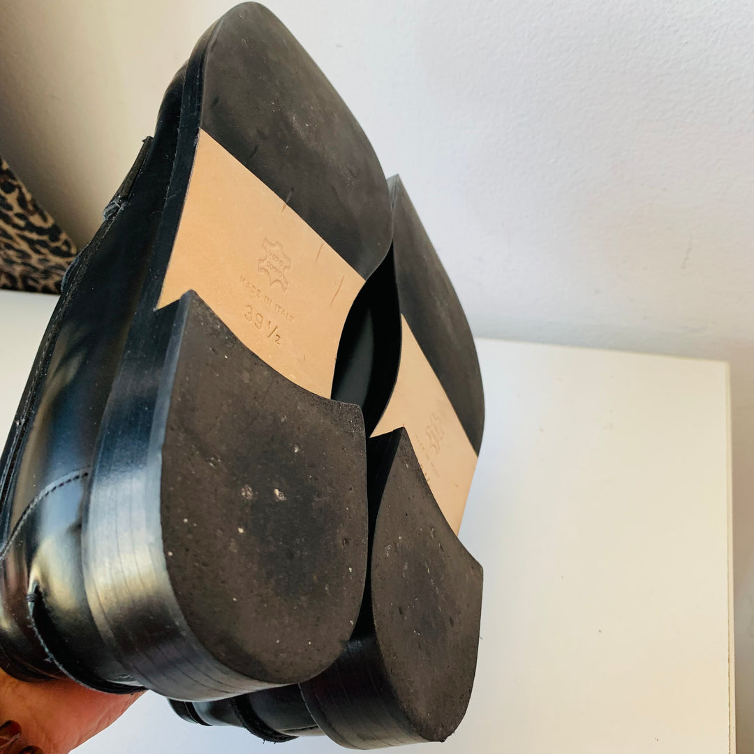 L’Idea By Lories Black Leather Penny Loafers Size 39.5