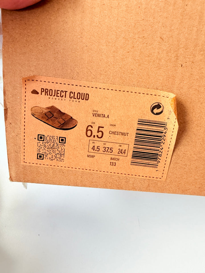 Project Cloud Venita In Chestnut Leather Womens Flat Sandals Size 6.5