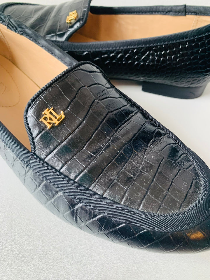 Ralph Lauren Leather Croc Embossed Slipper Loafers Size 8.5